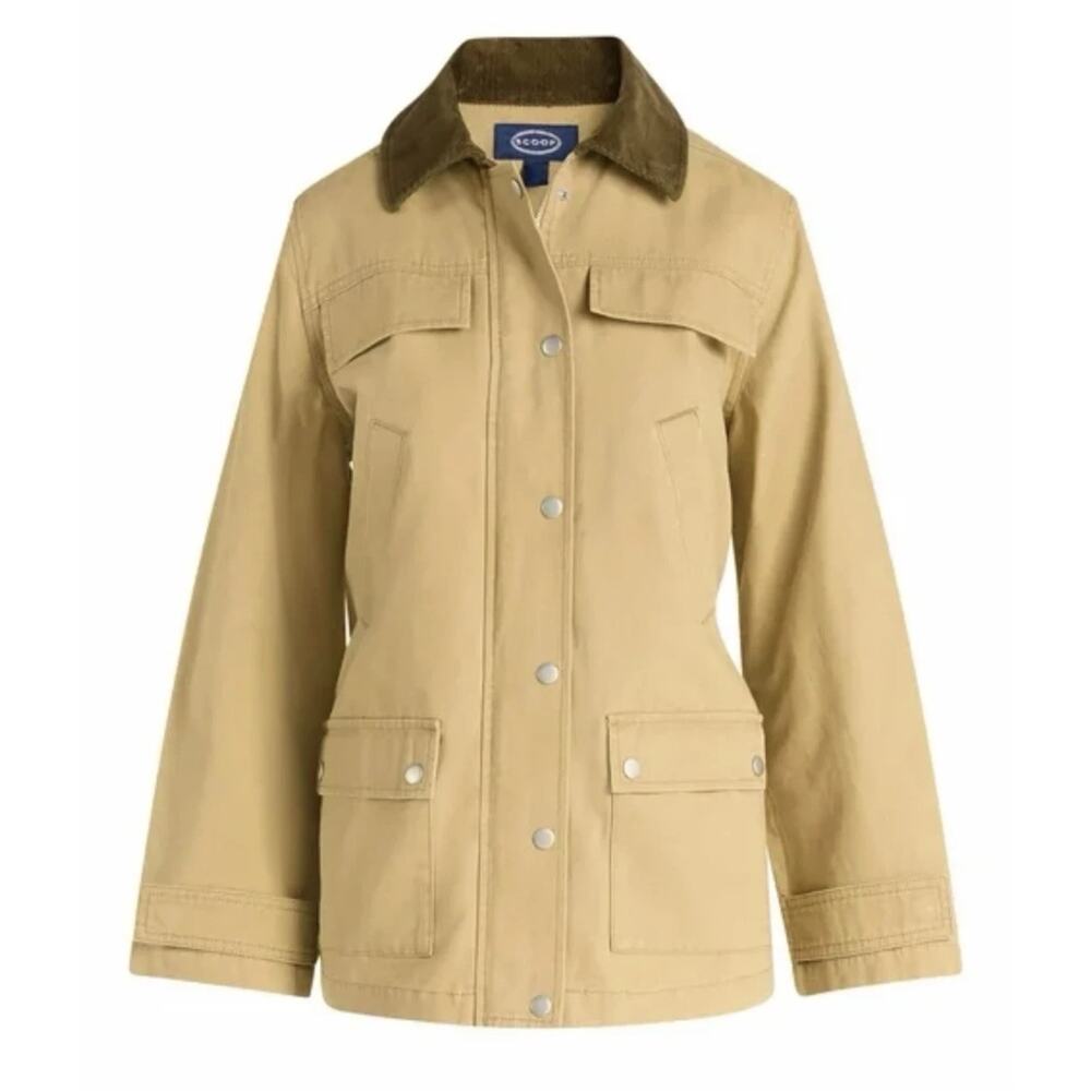 Scoop Barn Field Jacket Classic Tan Chore Zip Snap Brown Corduroy Collar Large - Picture 3 of 13